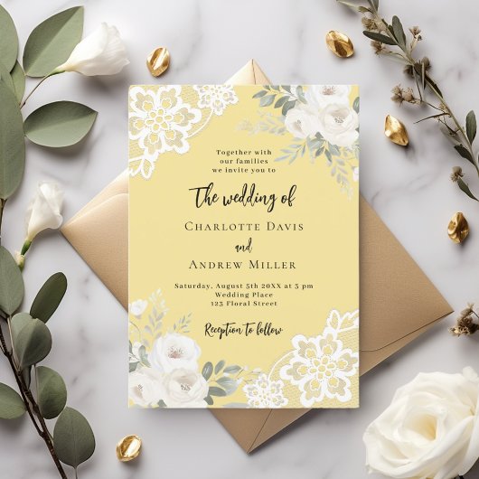 Invitation Mariage de dentelle jaune crème à beurre