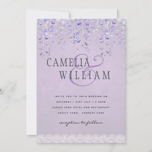 Invitation Mariage de dentelle moderne violet (Devant)