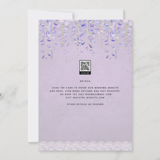 Invitation Mariage de dentelle moderne violet (Dos)