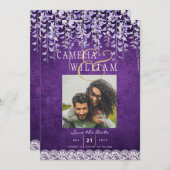 Invitation Mariage de dentelle moderne violet (Devant / Derrière)
