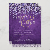 Invitation Mariage de dentelle moderne violet (Devant / Derrière)