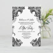 Invitation Mariage de dentelle noir et blanc après la fête (Debout devant)