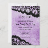 Invitation Mariage de dentelle noire gothique violet Grunge (Devant)