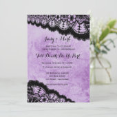 Invitation Mariage de dentelle noire gothique violet Grunge (Debout devant)