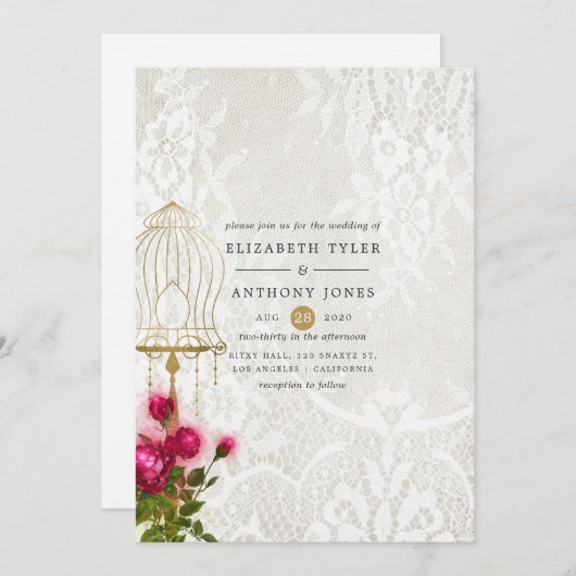 Invitation Mariage de dentelle orné Vintage Birdcage (Devant / Derrière)