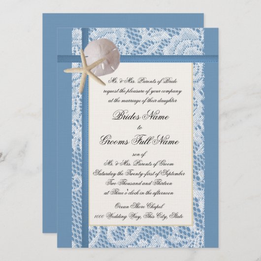 Invitation Mariage de dentelle romantique de Sea Shore (Devant / Derrière)
