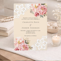 Mariage de dentelle rose beige rose floraux or ros