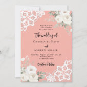 Invitation Mariage de dentelle rose corail (Devant)