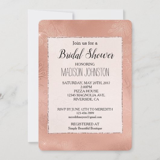 Invitation Mariage de dentelle rose Glam (Devant)