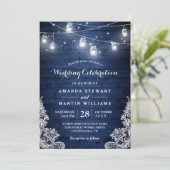 Invitation Mariage de dentelle rustique de minuit bleu (Debout devant)