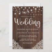 Invitation Mariage de dentelle rustique en bois et cordes (Devant)