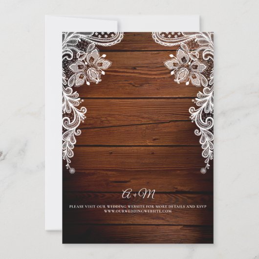 Invitation Mariage de dentelle rustique en bois et cordes (Dos)