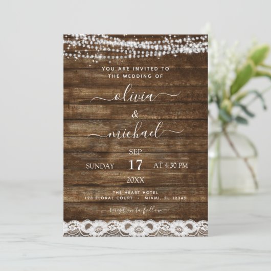 Invitation Mariage de dentelle rustique Farmhouse (Debout devant)
