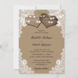 Invitation Mariage de dentelle Rustique Kraft