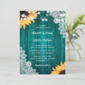 Invitation Mariage de dentelle turquoise de tournesol en bois (Debout devant)