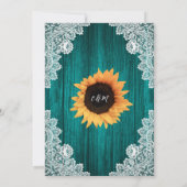 Invitation Mariage de dentelle turquoise de tournesol en bois (Dos)