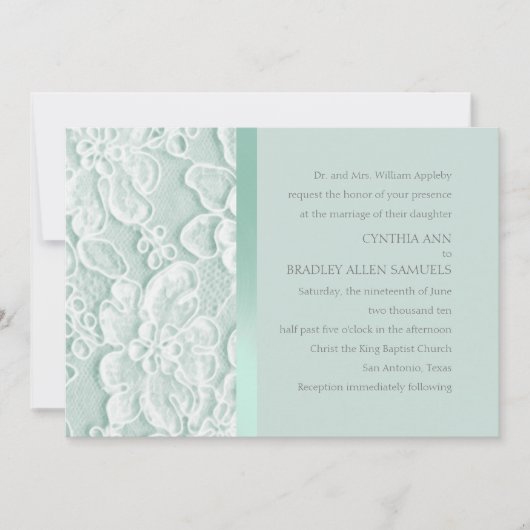 Invitation Mariage de dentelle verte (Devant)