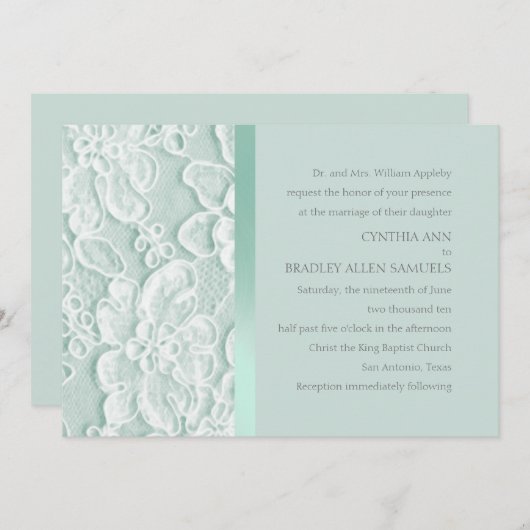 Invitation Mariage de dentelle verte (Devant / Derrière)