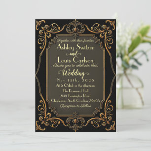 Invitation Mariage de dentelle victorienne d'or noir