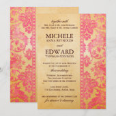 Invitation Mariage de dentelle vintage rose Damask (Devant / Derrière)