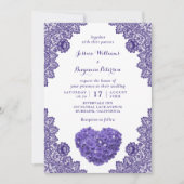 Invitation Mariage de dentelle violette rustique personnalisé (Devant)