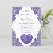 Invitation Mariage de dentelle violette rustique personnalisé (Debout devant)