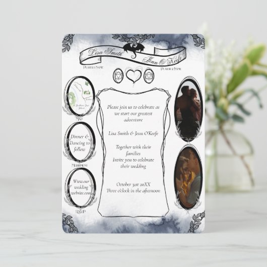 Invitation Mariage de dés d'Imaginaire de table Blue D20 RPG (Debout devant)