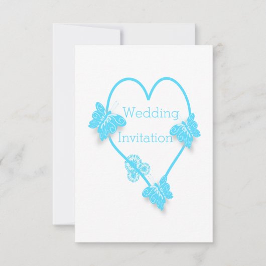 Invitation Mariage De Design Coeur Bleu Et Papillons (Devant)