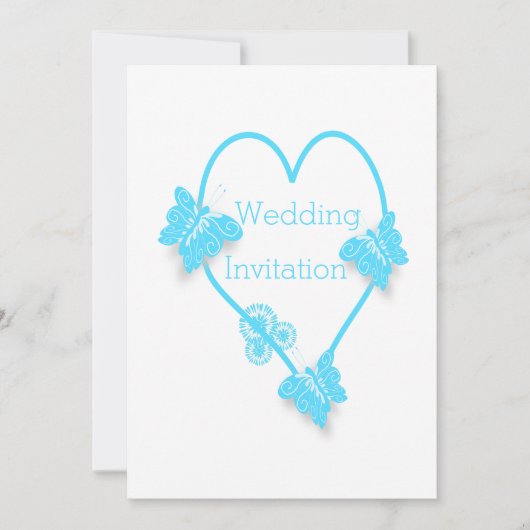 Invitation Mariage De Design Coeur Bleu Et Papillons (Devant)