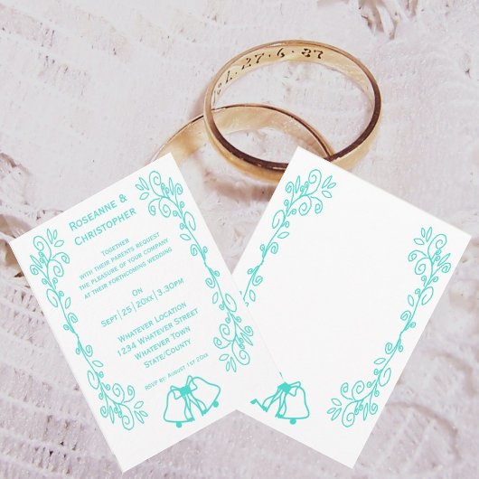 Invitation Mariage de design de défilement de cloches turquoi