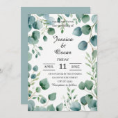 Invitation Mariage de design Eucalyptus couleur douce (Devant / Derrière)
