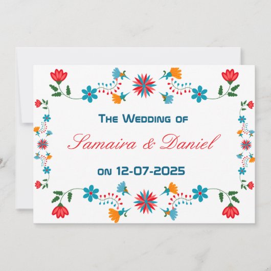 Invitation Mariage de design floral brodé (Devant)