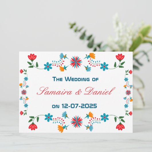Invitation Mariage de design floral brodé (Debout devant)