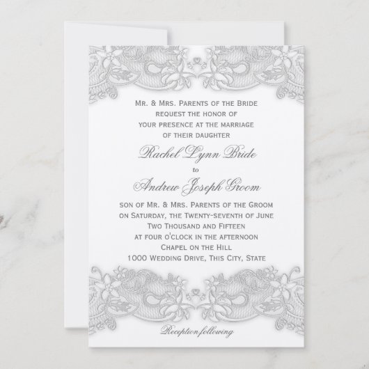 Invitation Mariage de design gris argenté floral victorien (Devant)