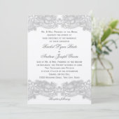 Invitation Mariage de design gris argenté floral victorien (Debout devant)
