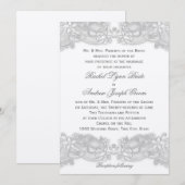 Invitation Mariage de design gris argenté floral victorien (Devant / Derrière)