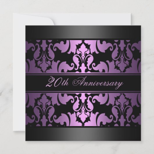 Invitation Mariage de design pourpre Damask Anniversaire Invi (Devant)