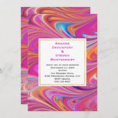Invitation Mariage de design Tourbillonnant Trippy rose et or (Devant / Derrière)