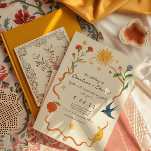 Invitation Mariage de dessin peint à la main