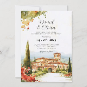 Invitation Mariage de destination à la aquarelle en Toscane I