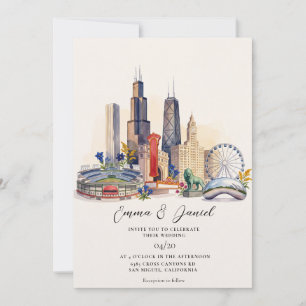 Invitation Mariage de destination à l'aquarelle de l'horizon