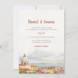 Invitation Mariage de destination à Lisbonne aquarelle