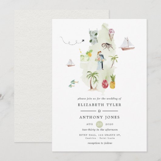 Invitation Mariage de destination à Sainte-Lucie (Devant / Derrière)