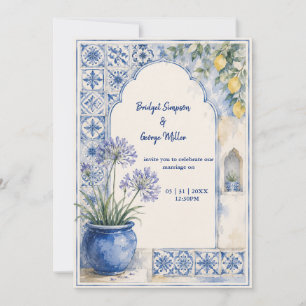 Invitation Mariage de Destination Amalfi Lemon Blue Tile