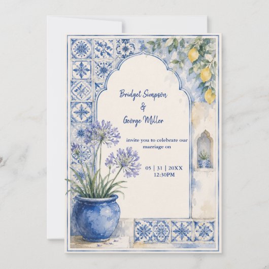 Invitation Mariage de Destination Amalfi Lemon Blue Tile (Devant)