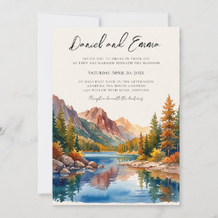 Invitation Mariage de destination aquarelle au lac d'automne