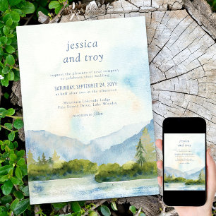 Invitation Mariage de destination aquarelle au lac de montagn