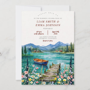 Invitation Mariage de destination aquarelle au lac de montagn