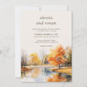 Invitation Mariage de destination aquarelle au lac en automne (Devant)