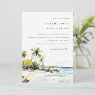 Invitation Mariage de Destination Aquarelle Côtière Tropicale